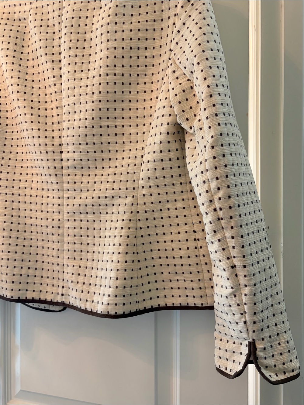 Jones New York Cream Open-Front Textured Dot Blazer with Dark Trim - Picture 14 of 14